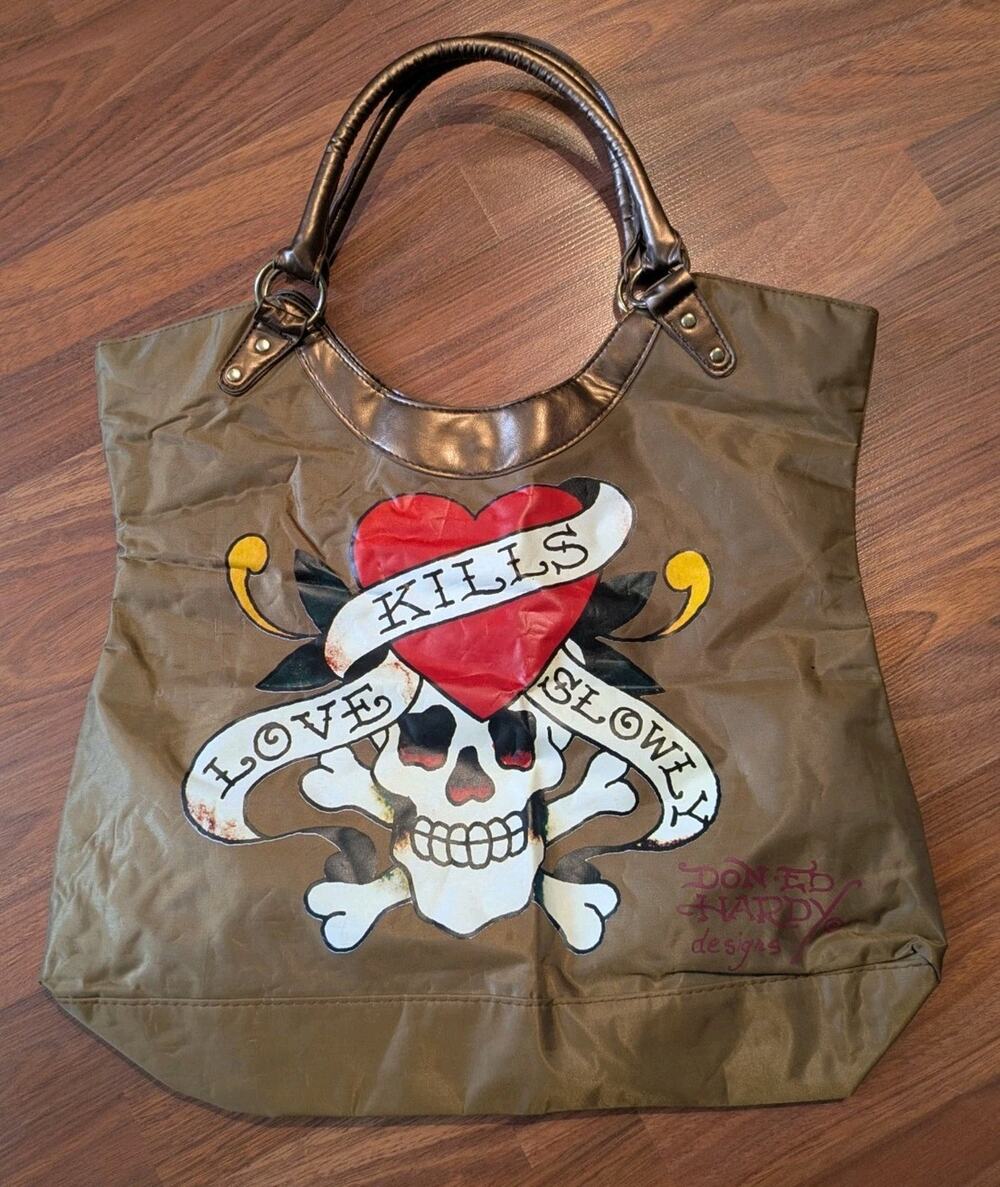Ed Hardy Tote Bag Love Kills Slowly Skull Heart Tattoo Y2K Vintage Large